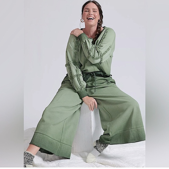 Anthropologie Saturday Sunday Green Ombre Cropped Wide Leg Sweat pant S - Picture 1 of 13